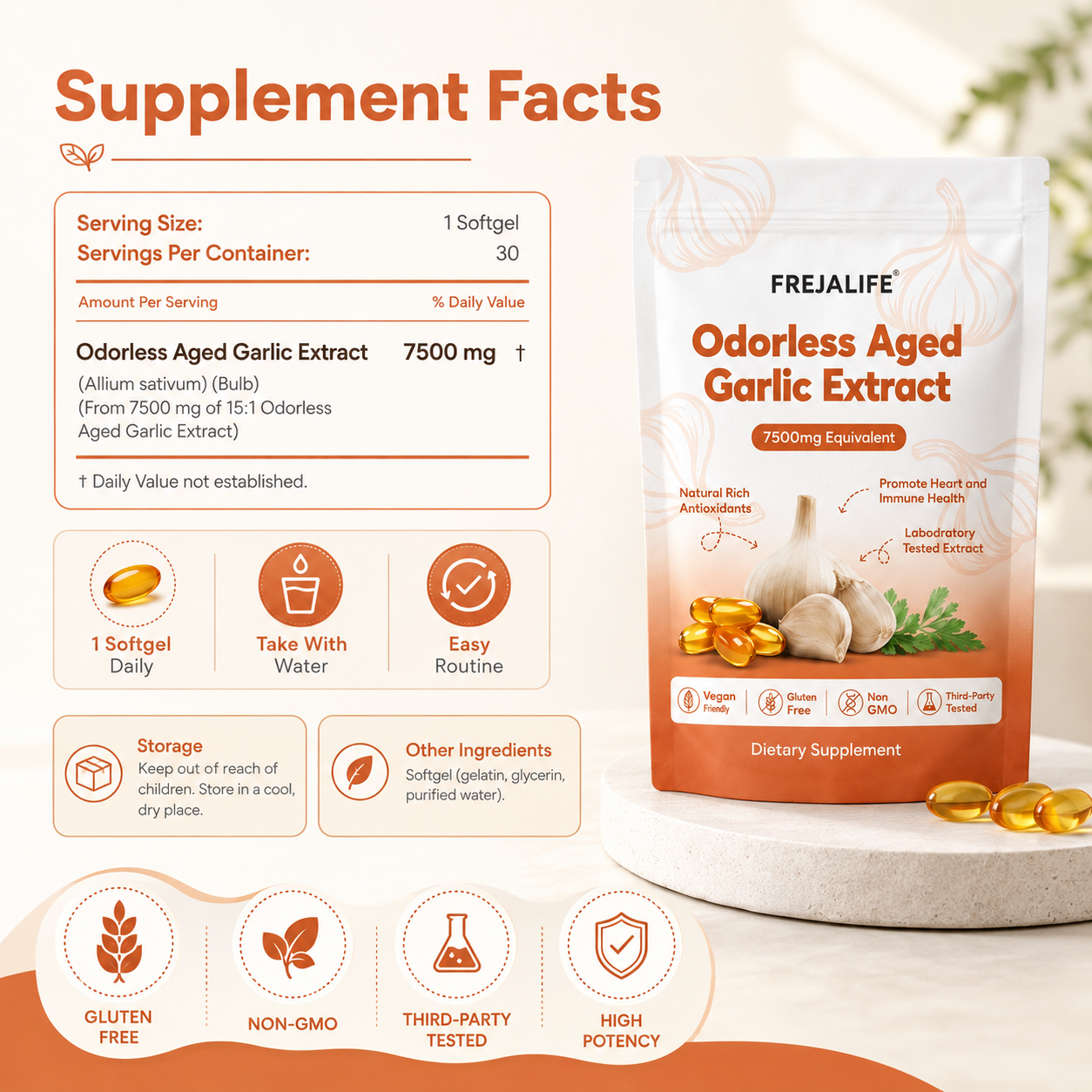 Aged Garlic Extract - 7500mg Odorless Softgels