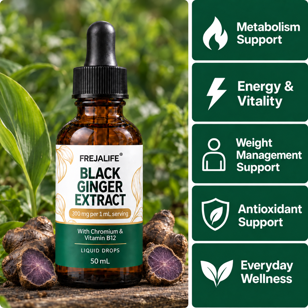 Black Ginger Extract - 300mg with Chromium & Vitamin B12